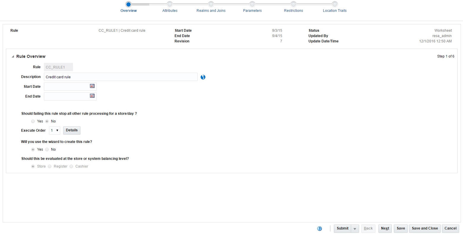 Audit Rule Overview Window