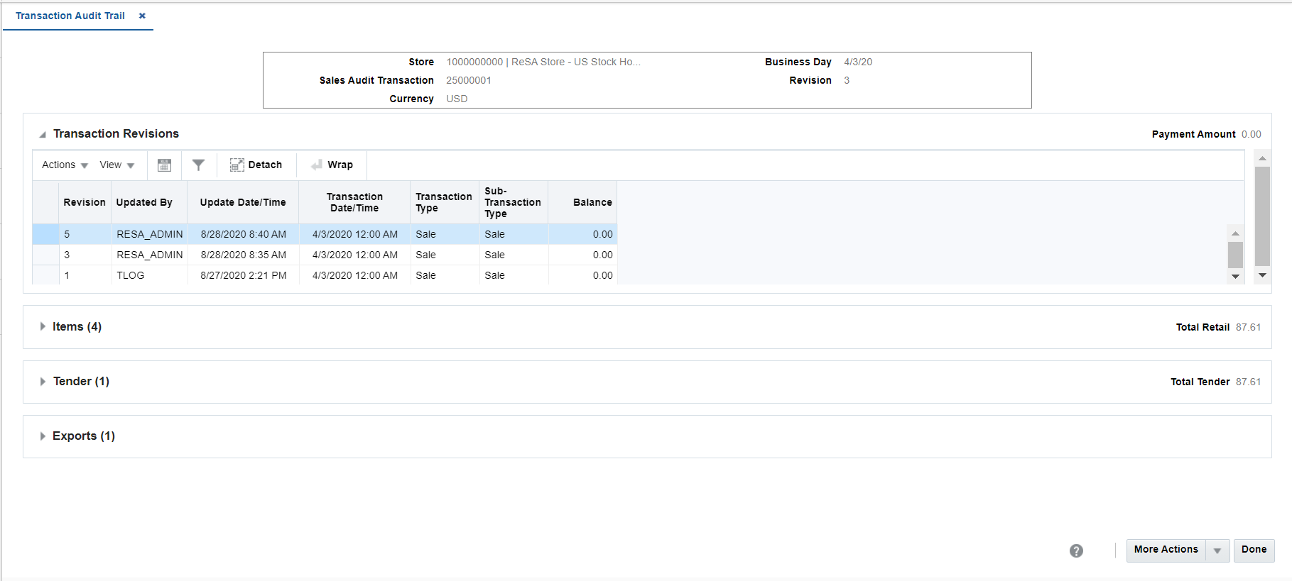 Transaction Audit Trail Window