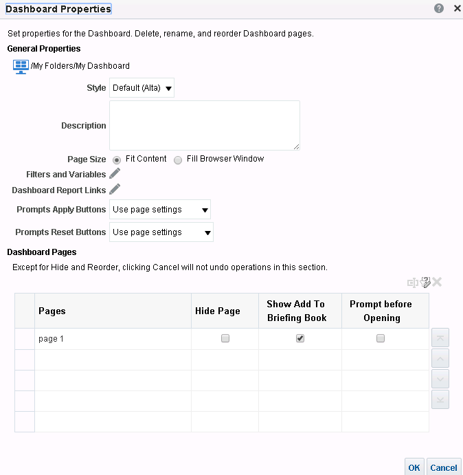 ダッシュボードのプロパティ