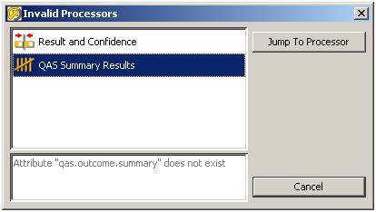 Invalid Processors dialog