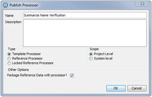 Publish Processor dialog