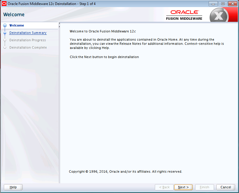 Oracle Universal Installerのアンインストール画面