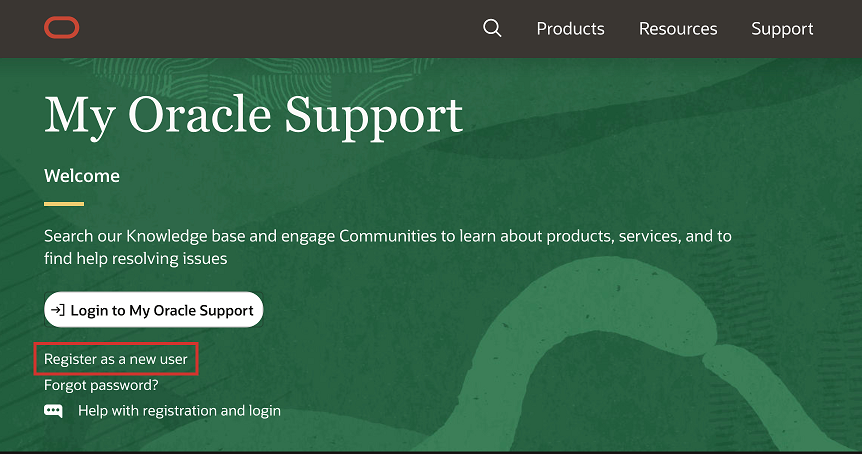 Screenshot of the My Oracle Support home page.