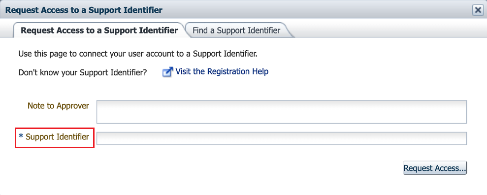 Screenshot of Support Identifier field.