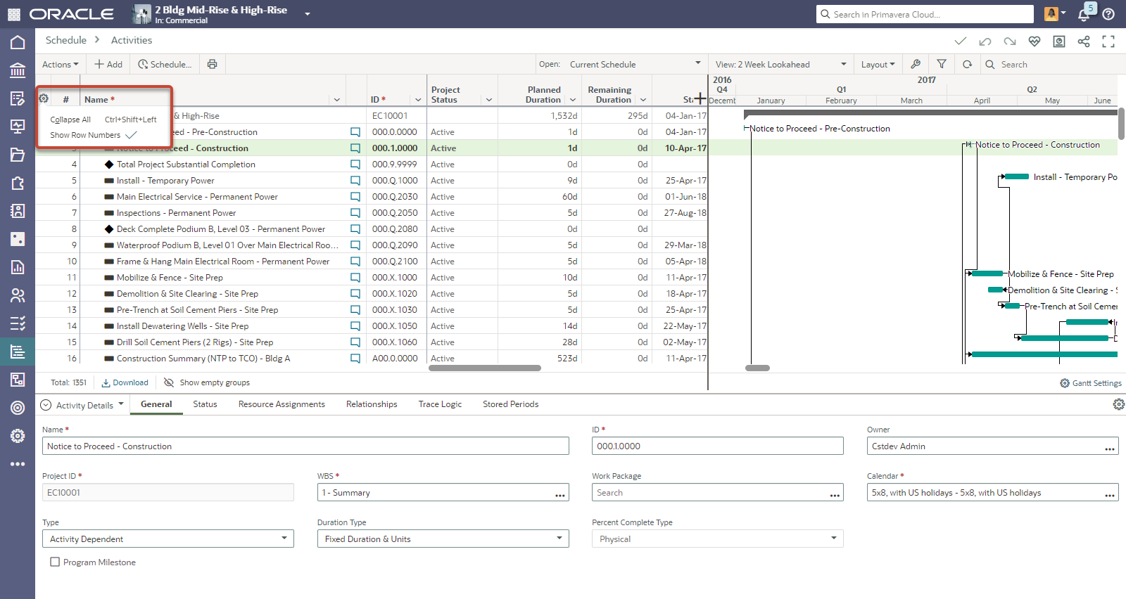 Display Row Numbers on Activities Page