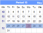 This image shows the current date and the financial week that includes yesterday.