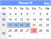 This image shows the current date and the days in the previous financial week up to and including the same day last week.