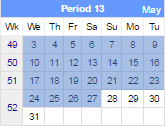 This image shows the days in the same financial period of the previous financial year, up to and including the same day as yesterday.