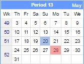 This image shows the current date and day that is one financial week prior to yesterday.
