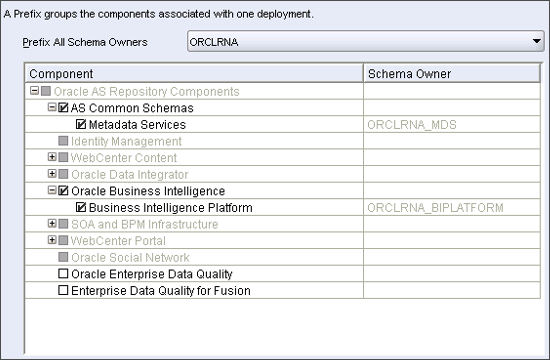 This screenshot shows the Metadata Services and the Business Intelligence Platform components selected.