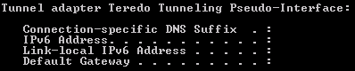This screenshot provides an example of the ipconfig command showing a Teredo tunnel adapter.