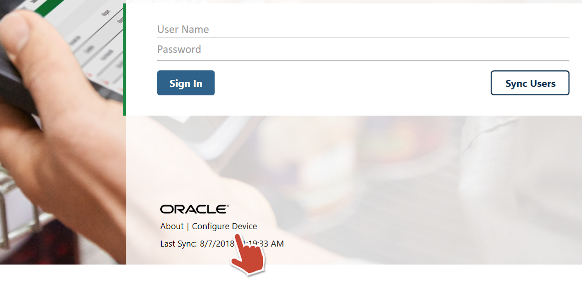 This image shows the login screen with the Configure Device link.
