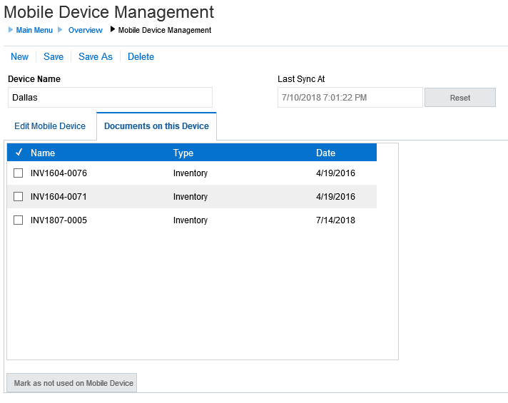 This image shows the Mobile Device Management screen.