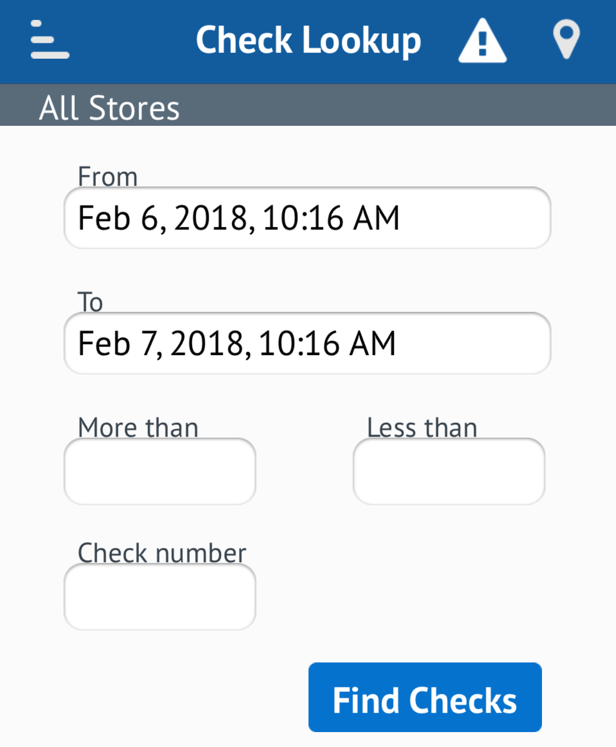 This image shows the check lookup view.
