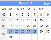 This image shows the days in the corresponding financial week in the previous financial year up to and including the same day last year.