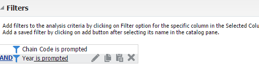 This screenshot shows the list of filters that were added for the Property Performance Report.