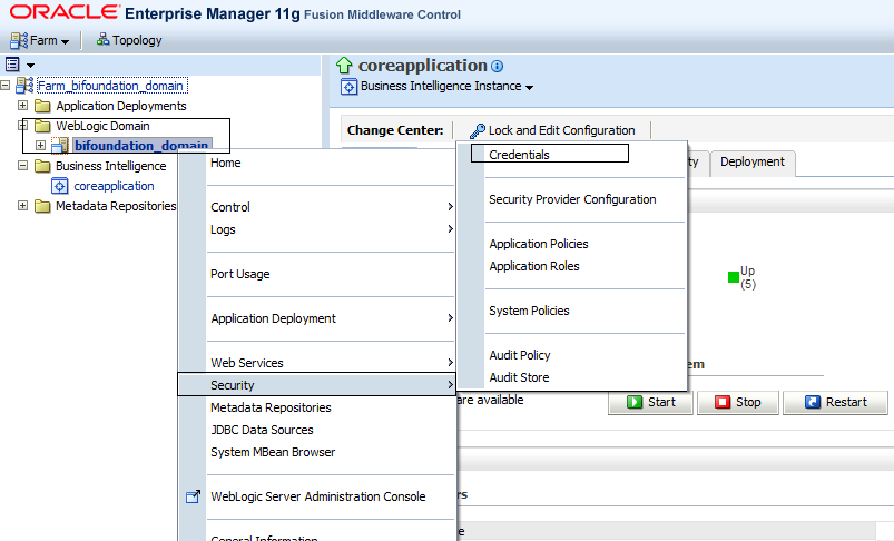 This image is a screenshot of the steps listed in step 52b with the bifoundation_domain folder circled, security circled, and credentials circled. This image is a screenshot of the steps listed in step 52b with the bifoundation_domain folder circled, security circled, and credentials circled.