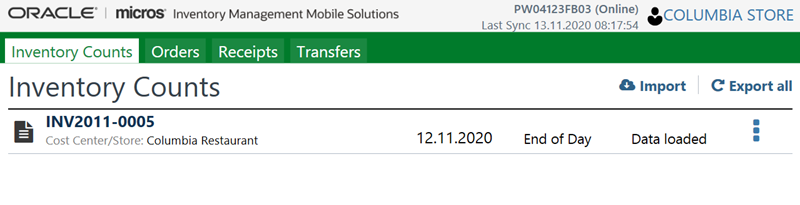 The image shows the Inventory Count tab