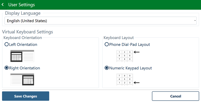 This image shows the user settings screen.