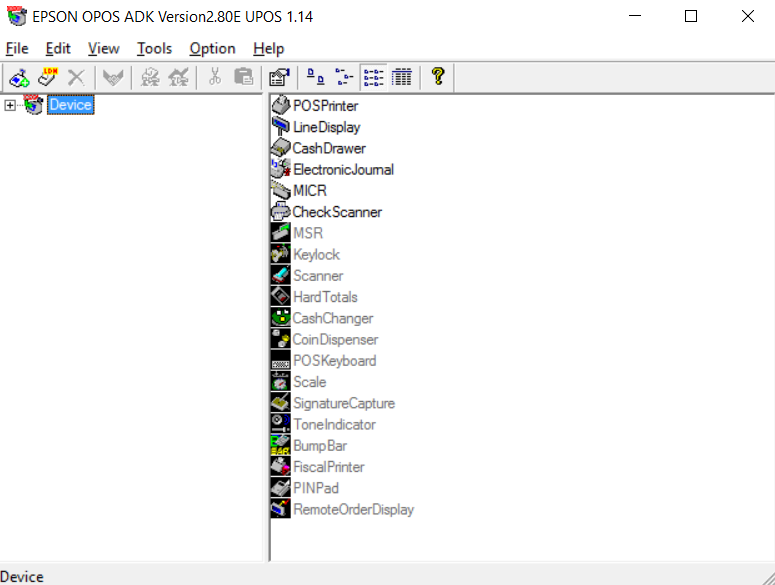 This screen shows the Epson device options screen.