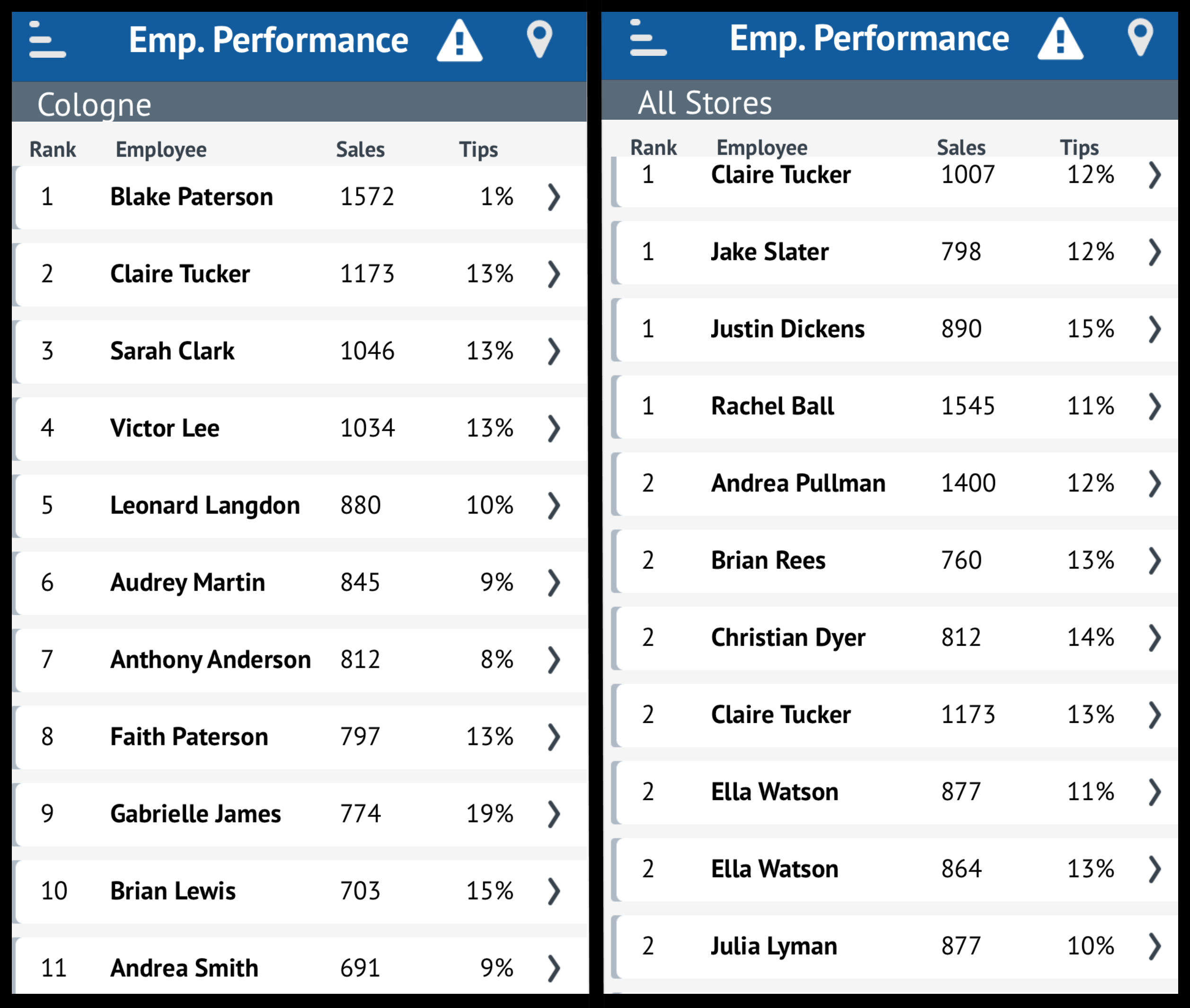 This image shows the employee performance view.