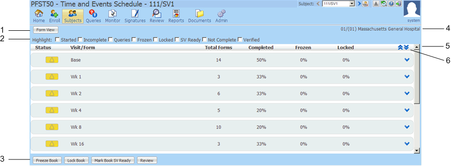 Graphic. Time and Events Schedule Visit view components. Surrounding text describes 206585.bmp.