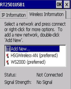 This figure shows the Wireless Configuration dialog box that appears when adding a new wireless network for the KW270.