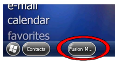 This figure shows the location of the Fusion Menu button on the Home screen.
