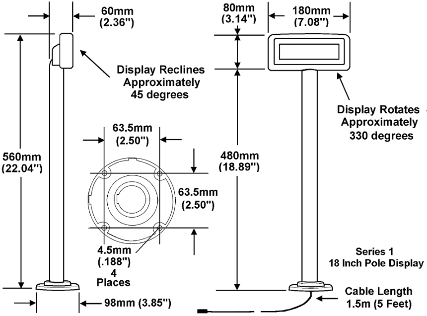 This figure shows the Series 1 Pole Customer Display.