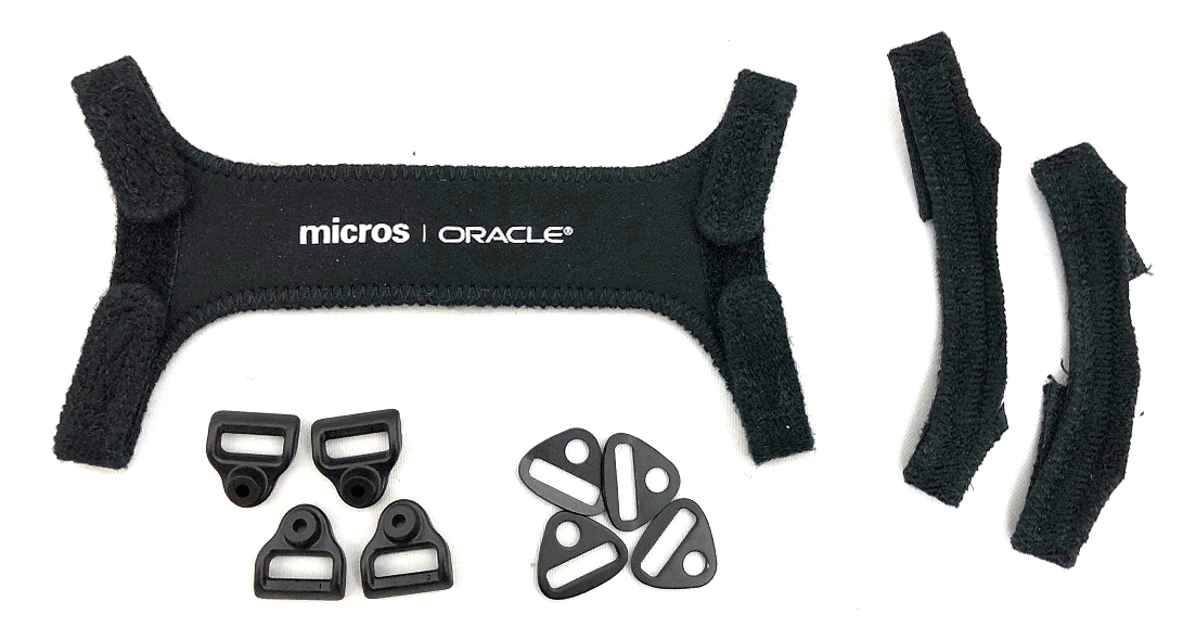 This figure shows the Replacement hand straps and mounting brackets for the Oracle MICROS Tablet 721/721P.