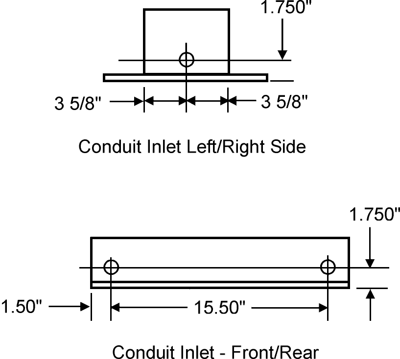 This figure shows pedestal alternate conduit entry dimensions.