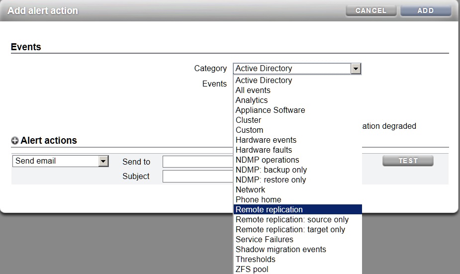 image:“Add alert action“（添加警报操作）的屏幕抓图。