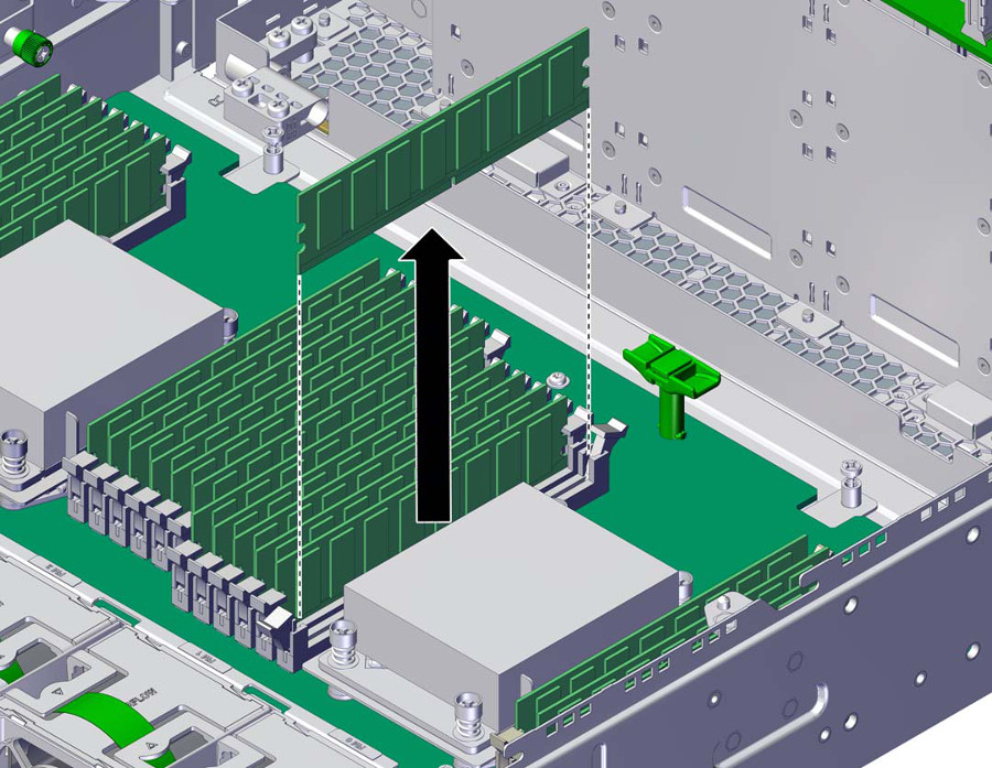 image:L'illustration montre le retrait du module DIMM.