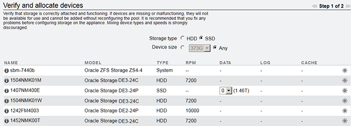 image:Imagen en la que se muestra la pantalla de verificación y asignación de dispositivos y SSD como opción.