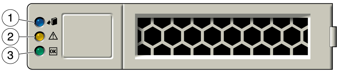 Ilustración en la que se muestra el panel frontal de la unidad de almacenamiento. image:Ilustración en la que se muestra el panel frontal de la unidad de almacenamiento.