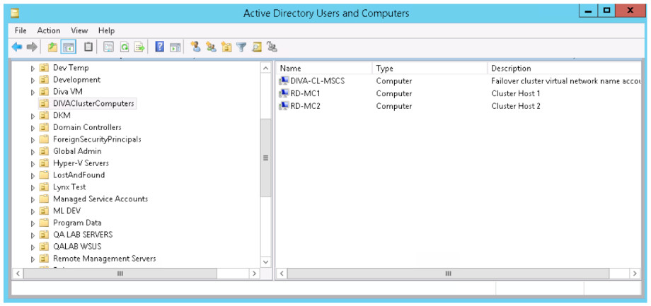 Active Directory User and Computers Screen