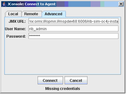 JConsole Connect to Agent screen