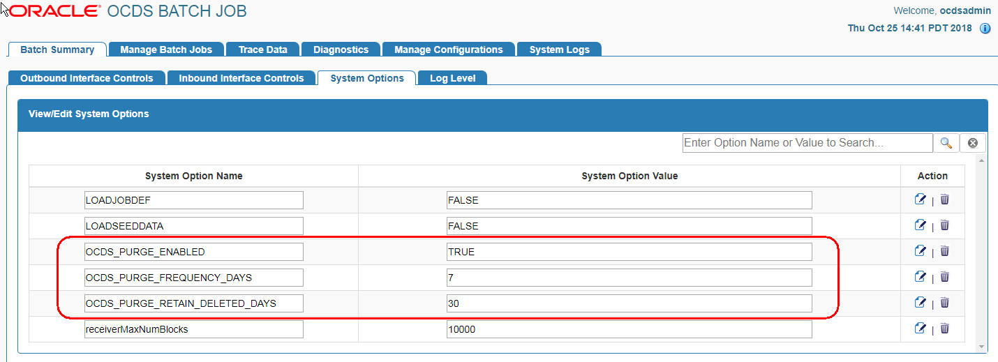 OCDS Batch Job System Options