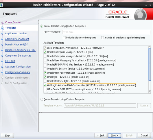 Domain Creation Template Options