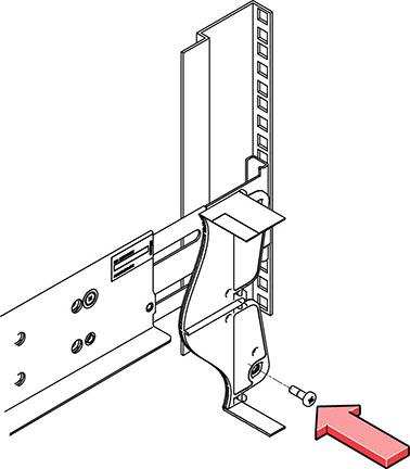 image:Picture showing the patchlock screw being installed to secure the shelf to the rack.