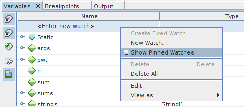 image:“Show Pinned Watches“（显示固定的监视）选项