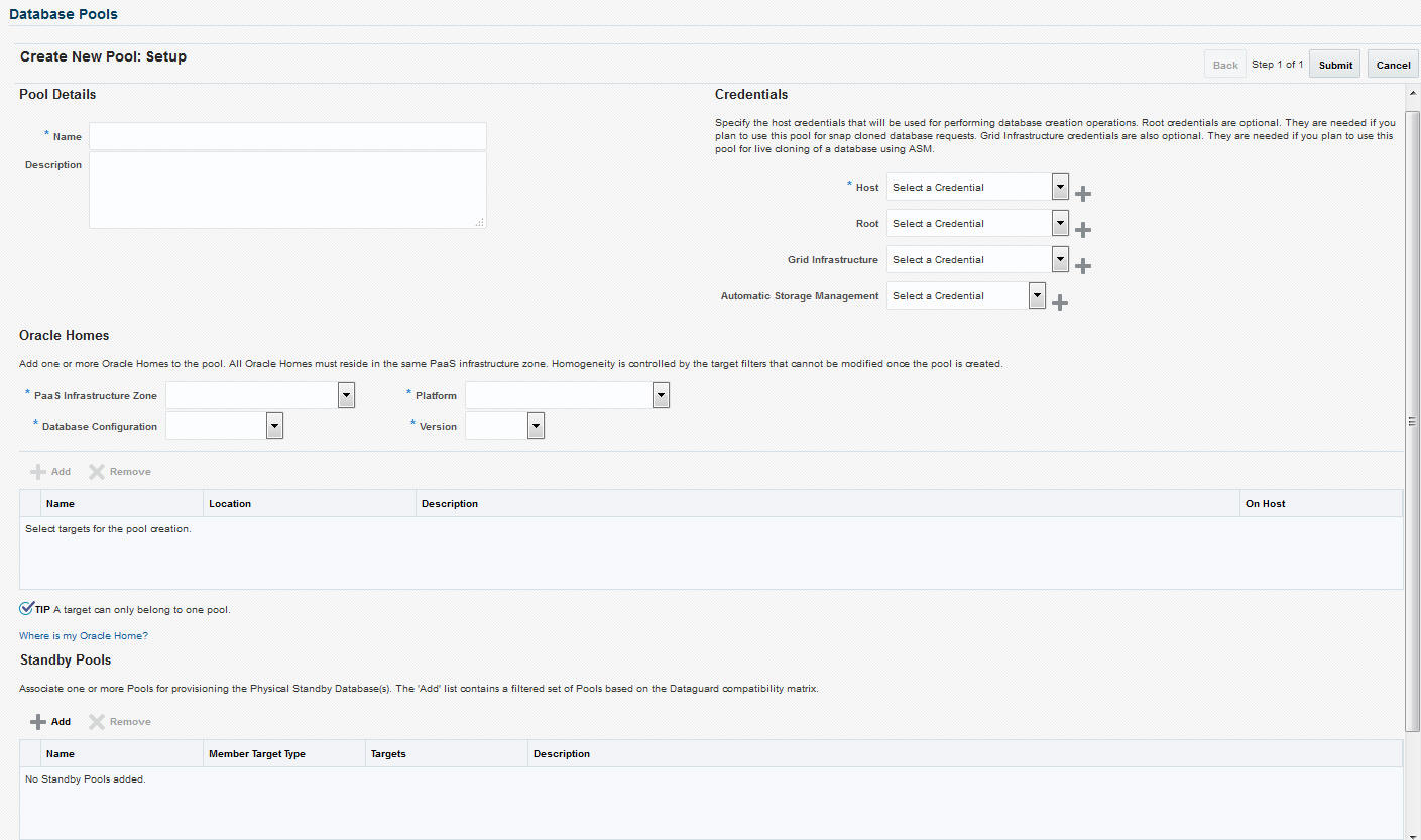 データベース・プールの作成