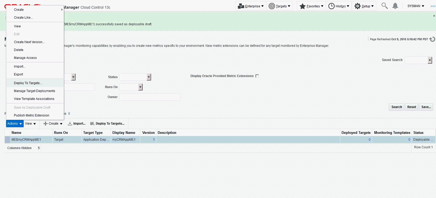 画像は、ターゲットにデプロイする下書きを示しています。