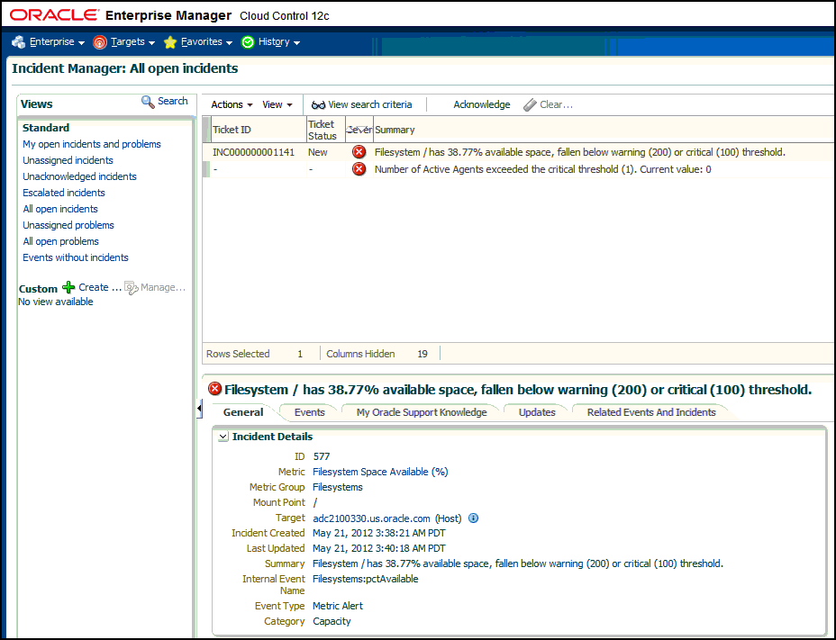 ページの上半分にはインシデントのサマリーが表示されます。