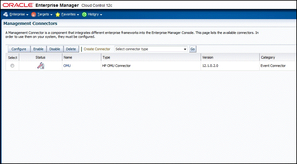 表エントリにある未構成のコネクタを示しています。
