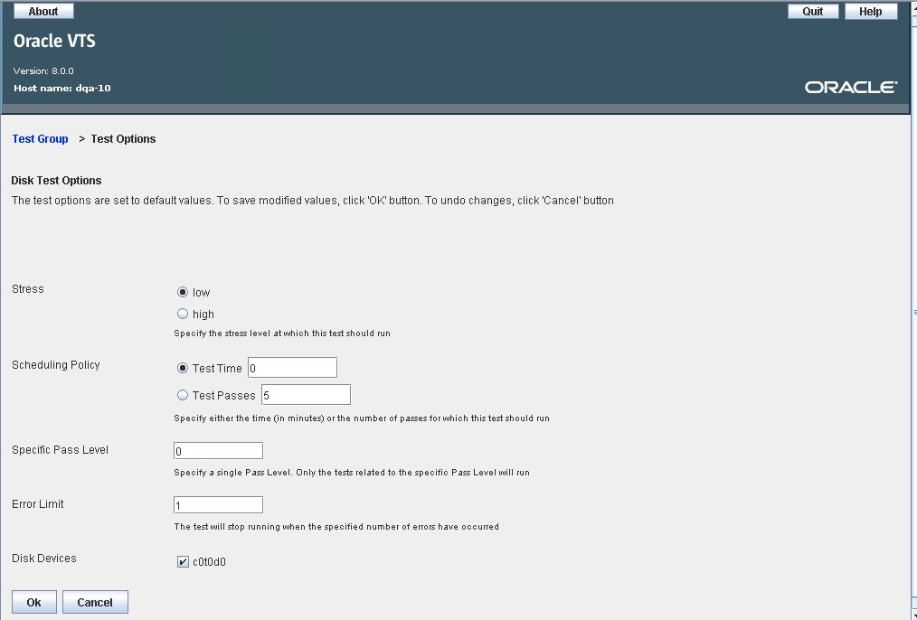 image:Test Options Screen