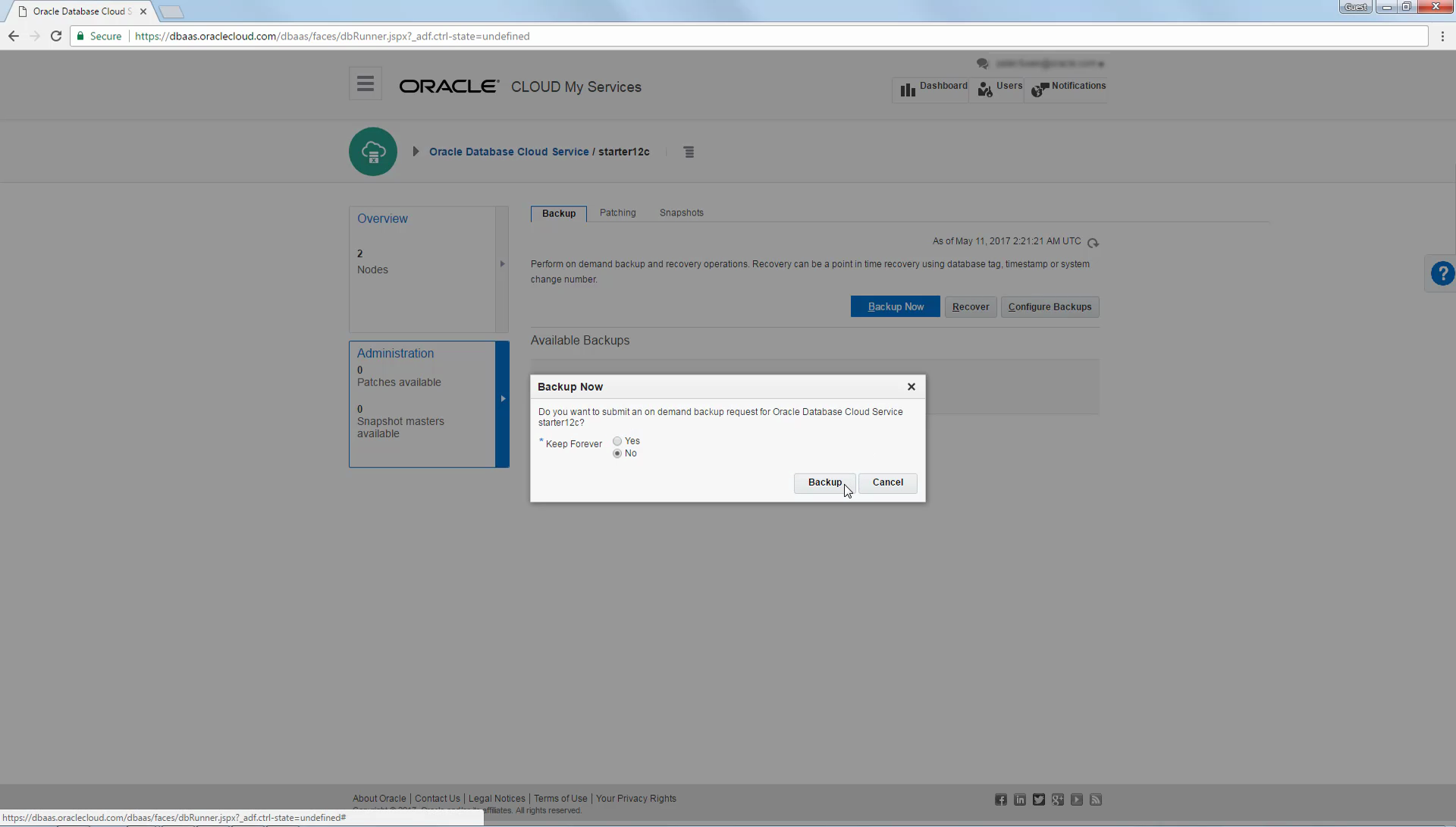 Backup Now dialog