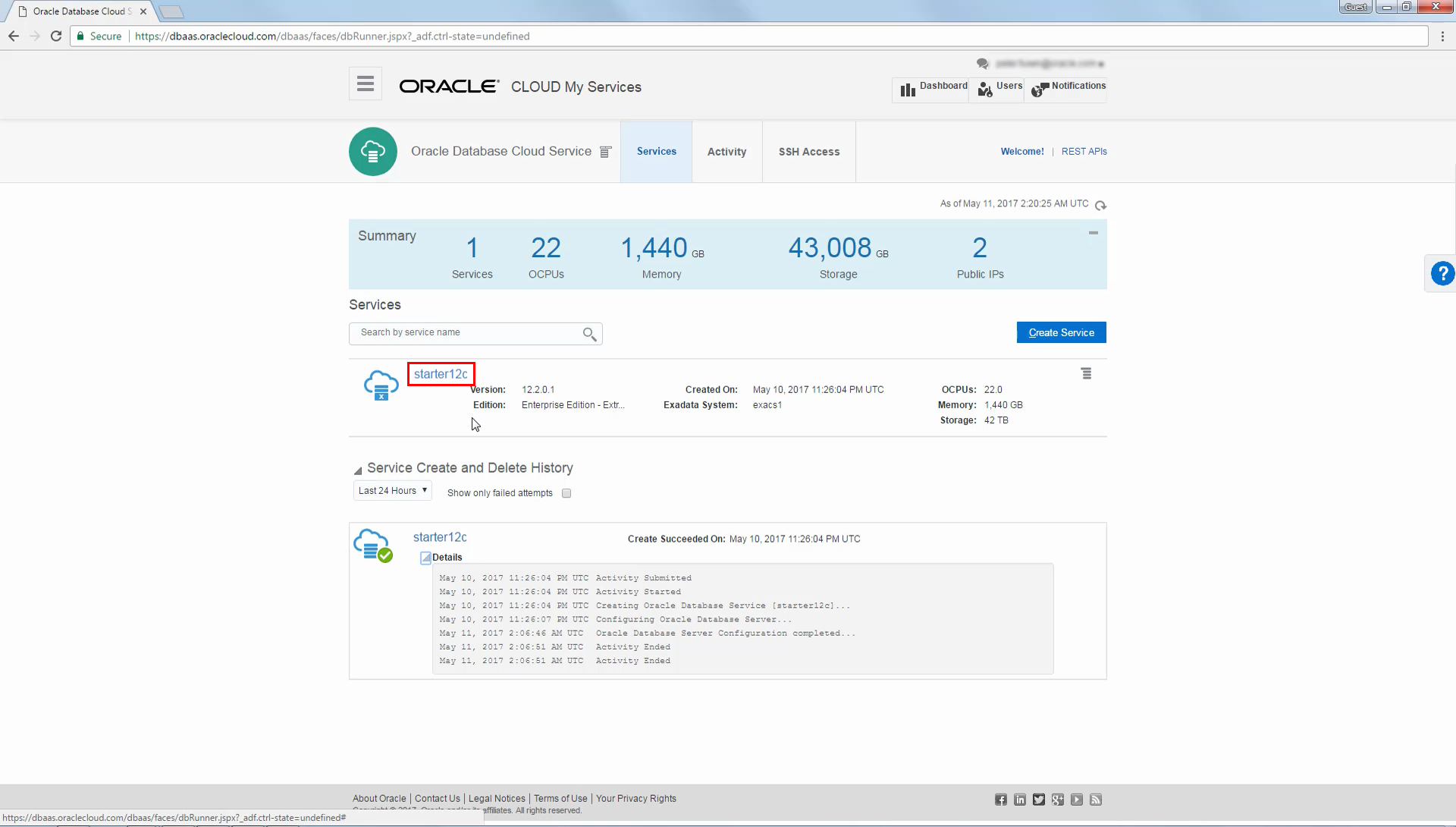 Service Console highlighting the deployment name