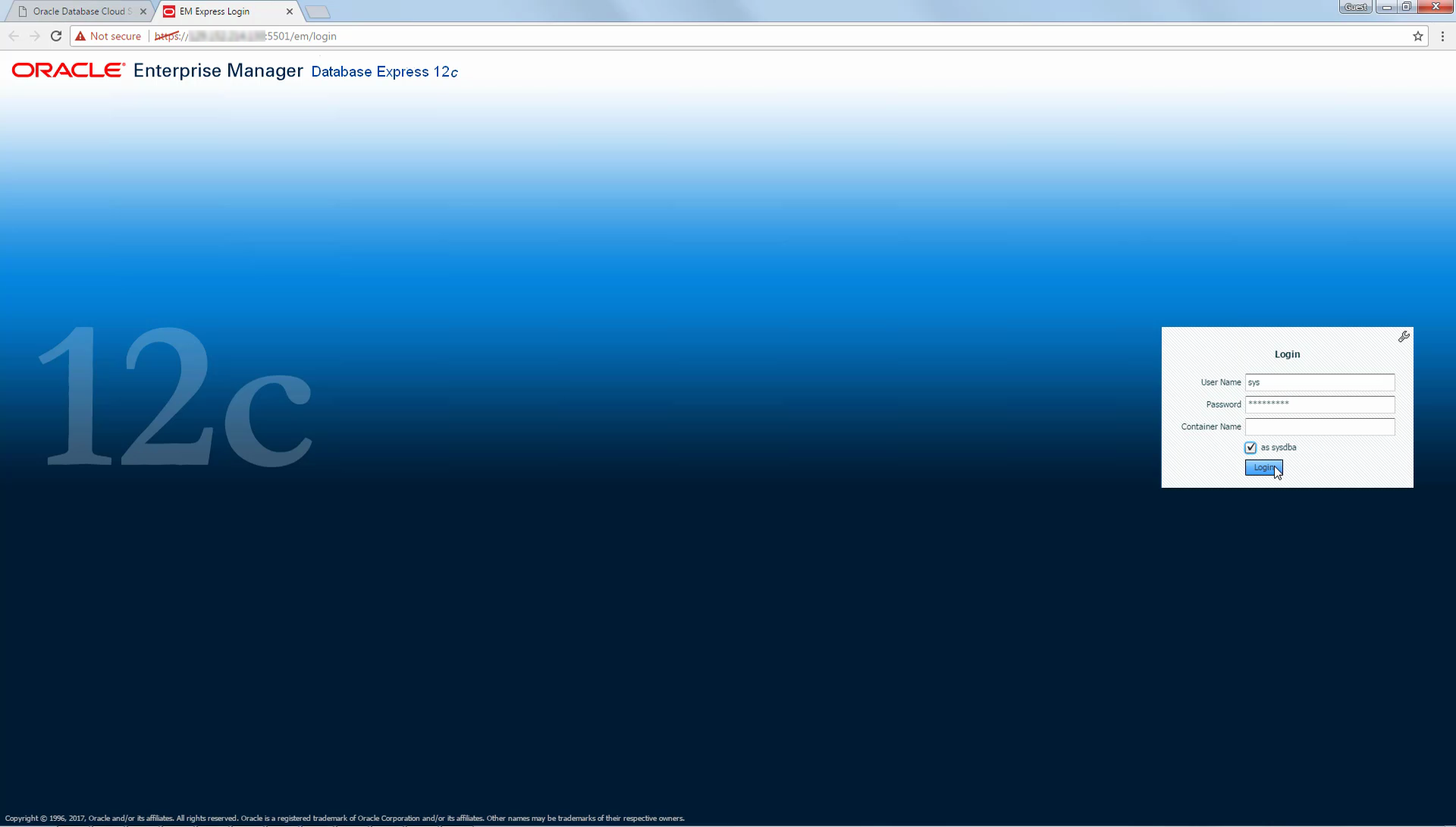 Enterprise Manager login page