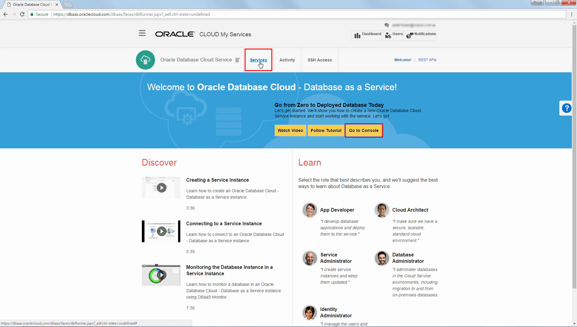 Service Console welcome page